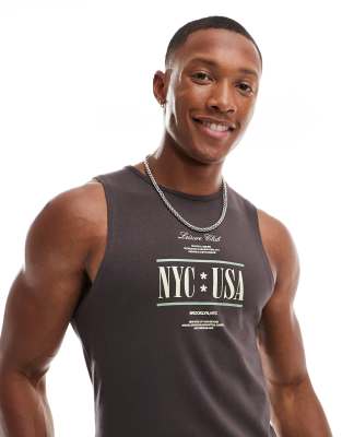 ASOS DESIGN cropped muscle vest in with front print | ASOS
