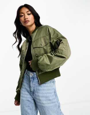 Cropped khaki bomber clearance jacket