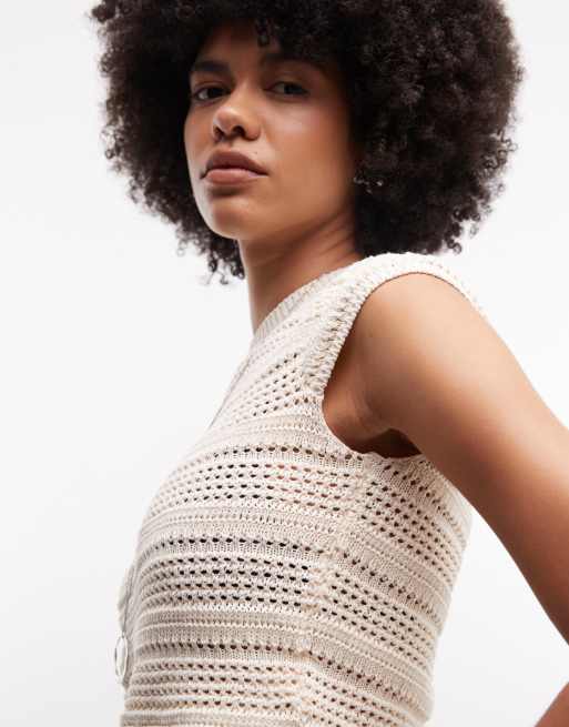 ASOS DESIGN – Cropped-Oberteil aus Häkelstrick in Ecru, Kombiteil, 2 von 4