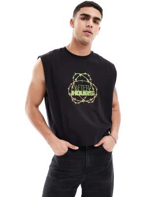 ASOS DESIGN - Cropped og oversized tanktop i sort med gadetekstprint på brystet