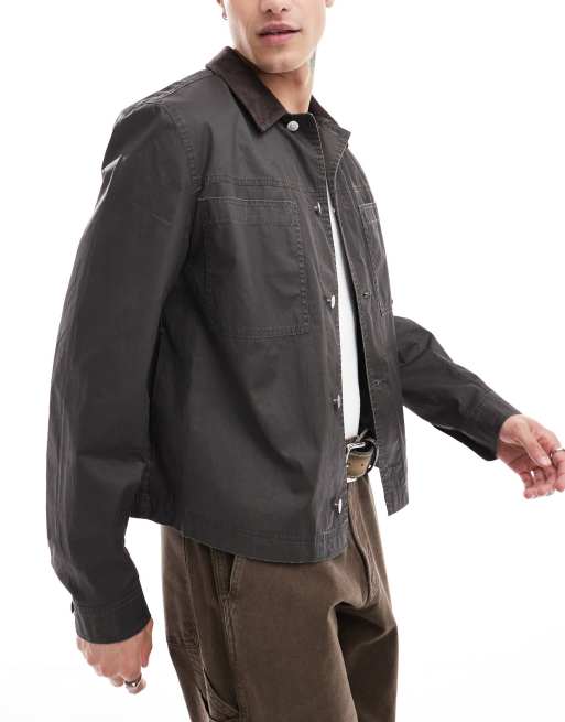 ASOS DESIGN - Cropped og voksbehandlet Harrington-jakke i brun