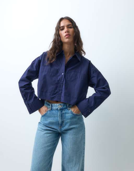 ASOS DESIGN cropped overhemd in navy, 5 van 7