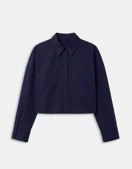 ASOS DESIGN cropped overhemd in navy, 6 van 7