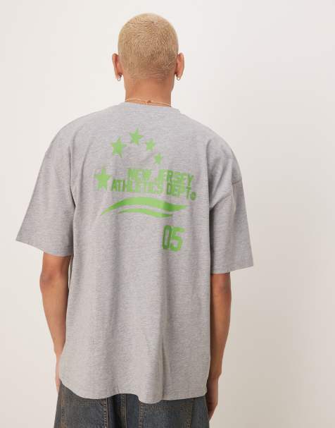 ASOS DESIGN – Cropped Oversize-T-Shirt in weiß meliert mit Sport-Grafikprint - view 1
