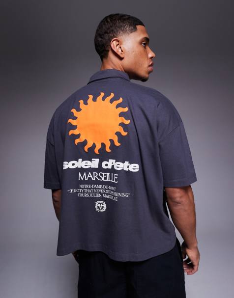 ASOS DESIGN cropped oversized dropped shoulder polo with puff print graphic - view 1