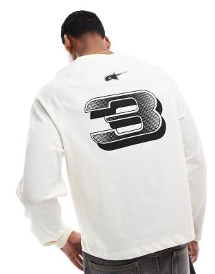 Asos Design Cropped Oversized Long Sleeve T-shirt With Sports Graphic In White