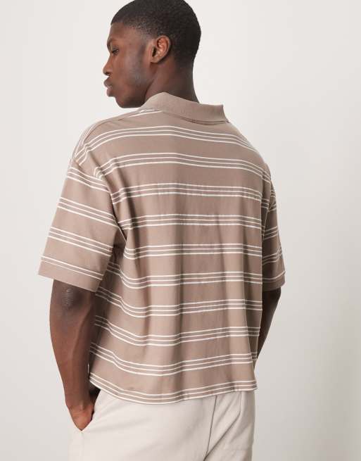 ASOS DESIGN - Cropped oversized polo in beige strepen, 3 van 4