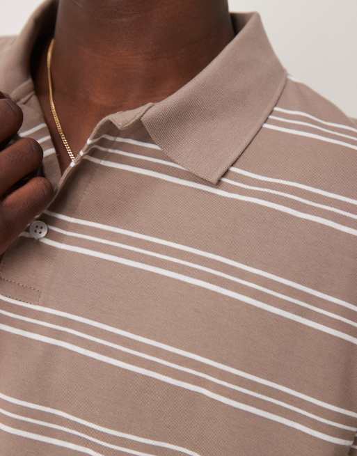 ASOS DESIGN cropped oversized polo shirt in beige stripe