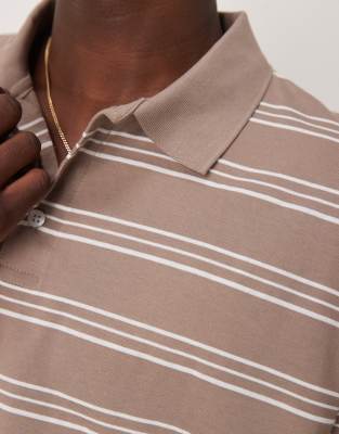 ASOS DESIGN cropped oversized polo shirt in beige stripe