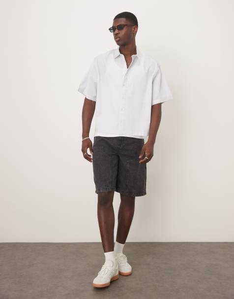 ASOS DESIGN cropped oversized poplin shirt in blue - view 1
