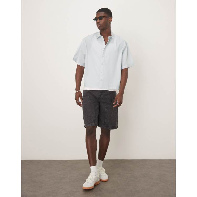 ASOS DESIGN cropped oversized poplin shirt in blue | ASOS