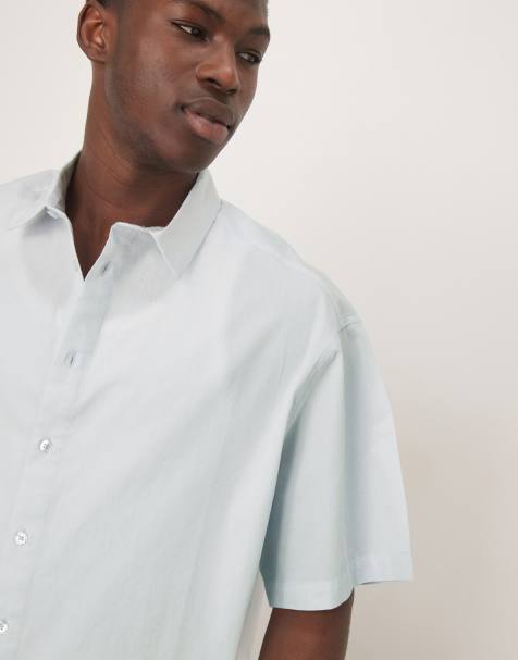 ASOS DESIGN cropped oversized poplin shirt in blue - view 2