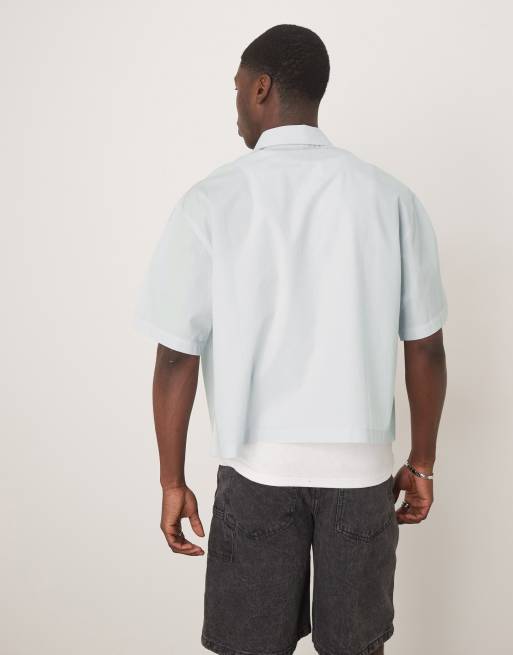 ASOS DESIGN cropped oversized poplin shirt in blue, 3 of 4