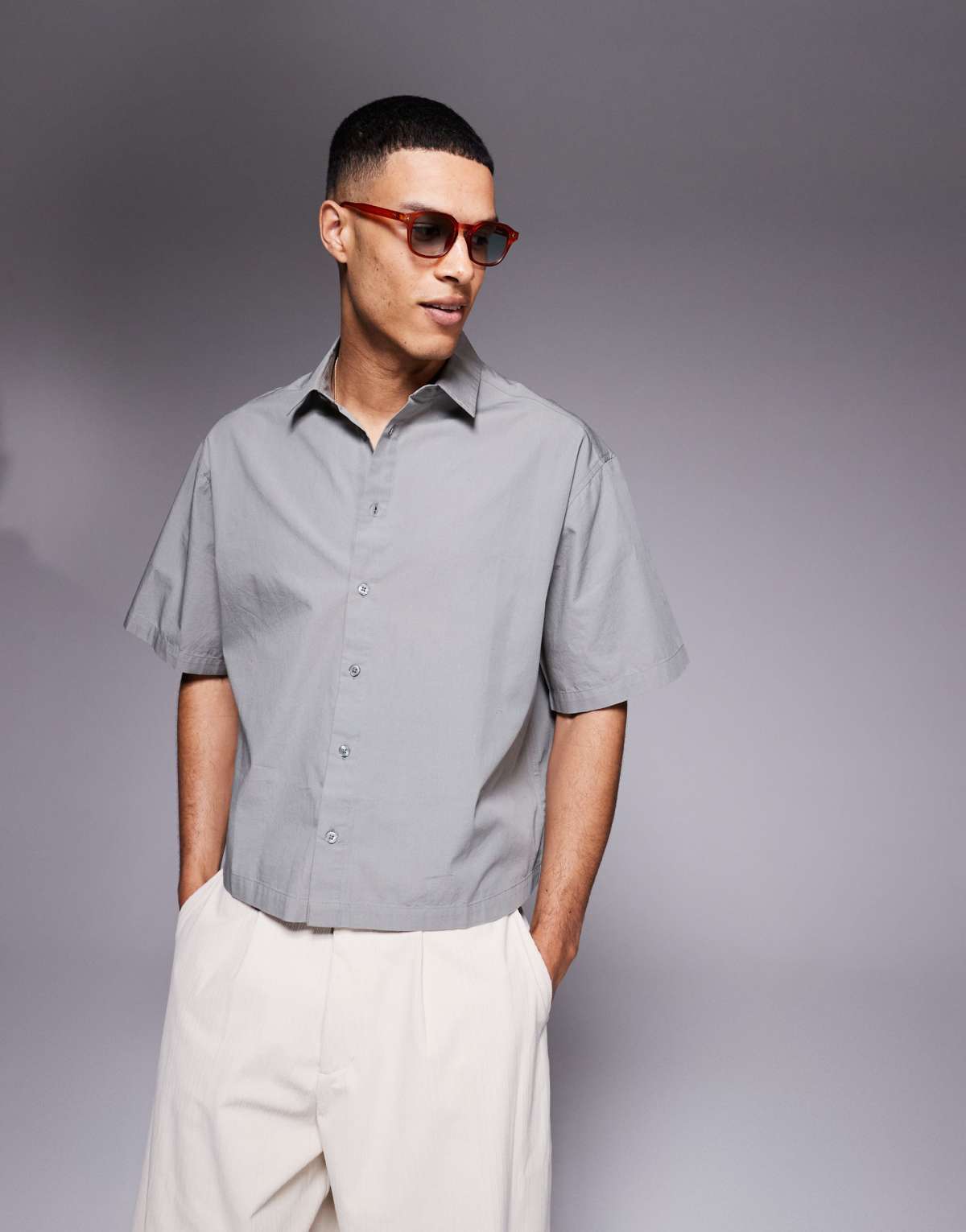ASOS DESIGN cropped oversized poplin shirt in grey