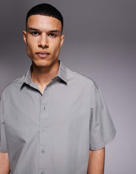 ASOS DESIGN cropped oversized poplin shirt in grey - view 2