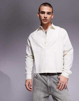 Asos Design Cropped Oversized Poplin Shirt In White