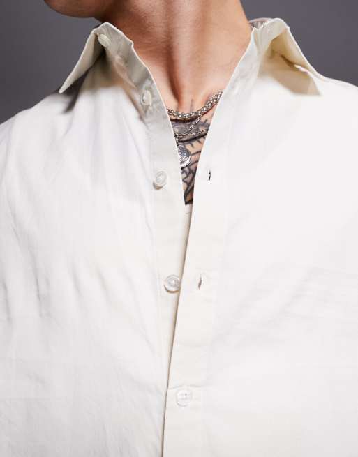 ASOS DESIGN cropped oversized poplin shirt in stone, 3 of 4
