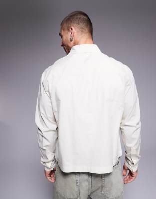 ASOS DESIGN cropped oversized poplin shirt in stone