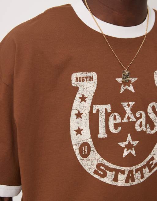 ASOS DESIGN cropped oversized ringer T-shirt with western graphic in brown