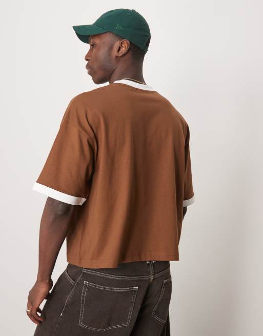 ASOS DESIGN cropped oversized ringer T-shirt with western graphic in brown