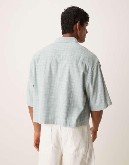 ASOS DESIGN cropped oversized shirt in blue plaid, 4 of 4
