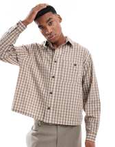 Topman relaxed fit cropped flannel shirt in brown plaid