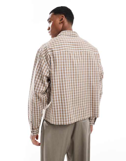 ASOS DESIGN oversized boxy cropped shirt in brown plaid