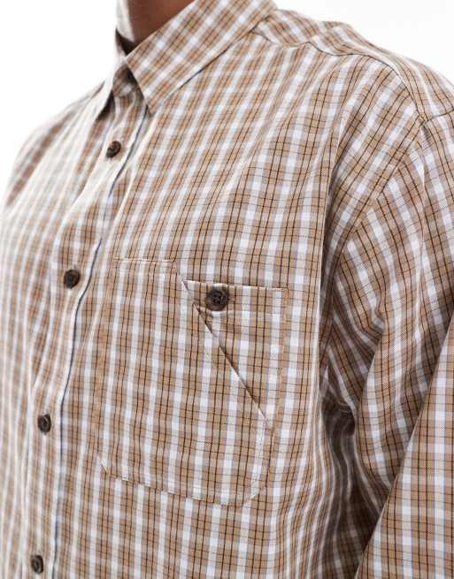 ASOS DESIGN oversized boxy cropped shirt in brown plaid