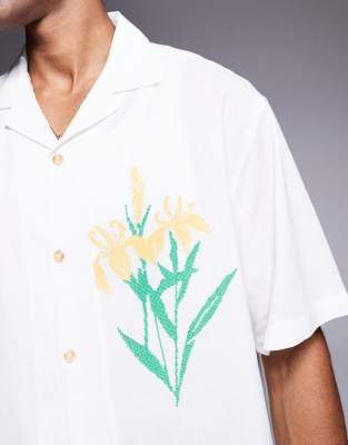 Asos Design Cropped Oversized Shirt With Chest Embroidery