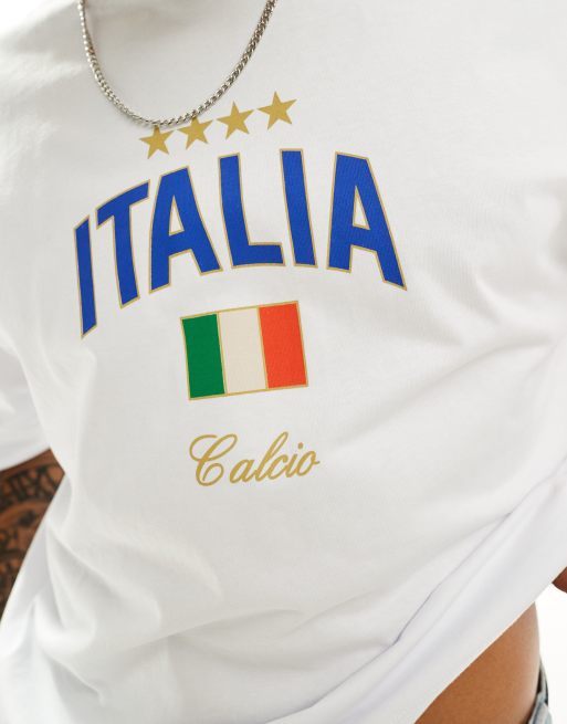 ASOS DESIGN cropped oversized t shirt in white with Italy chest print ASOS