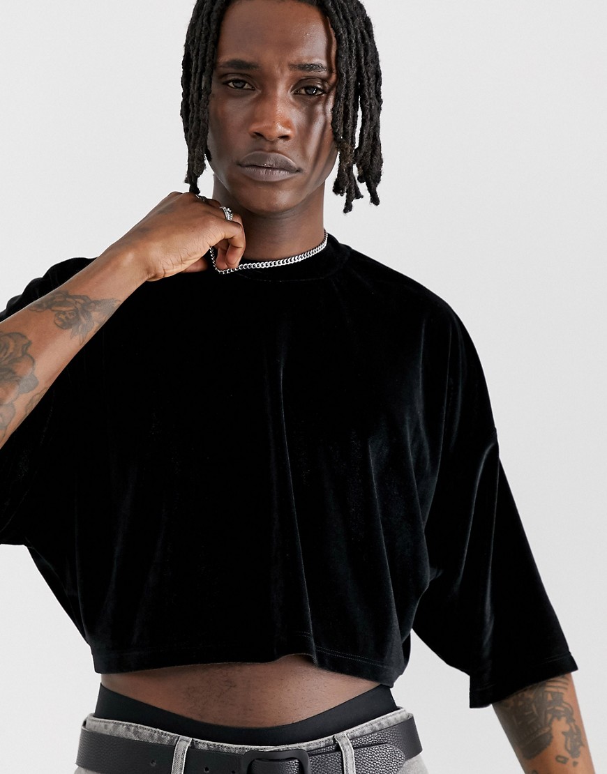 ASOS DESIGN - Cropped oversized T-shirt in zwarte velours