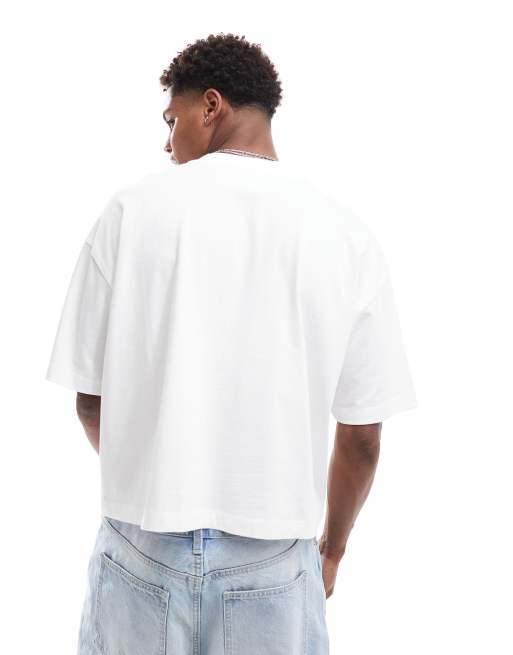 ASOS DESIGN - Cropped oversized t-shirt med print foran i hvid, 4 af 4