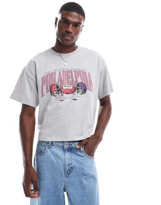 ASOS DESIGN - Cropped, oversized T-shirt med print på brystet i gråmeleret