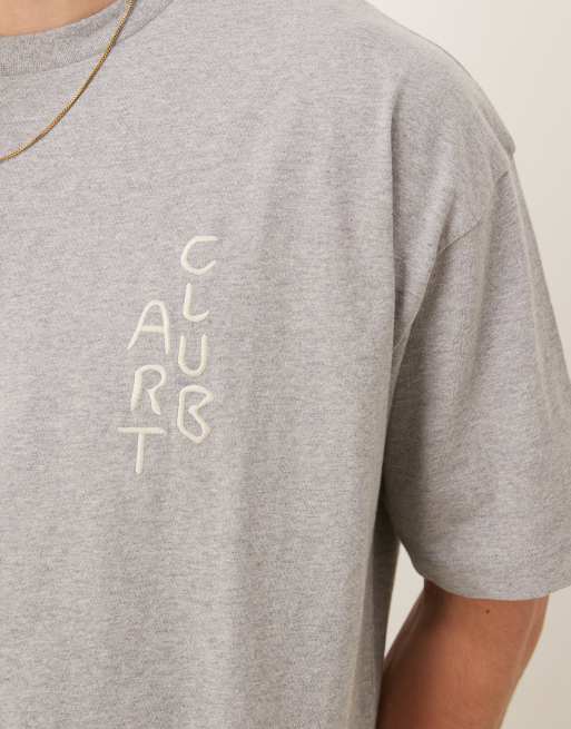ASOS DESIGN - Cropped oversized T-shirt met grafische bloemenprint in gemêleerd grijs, 3 van 4