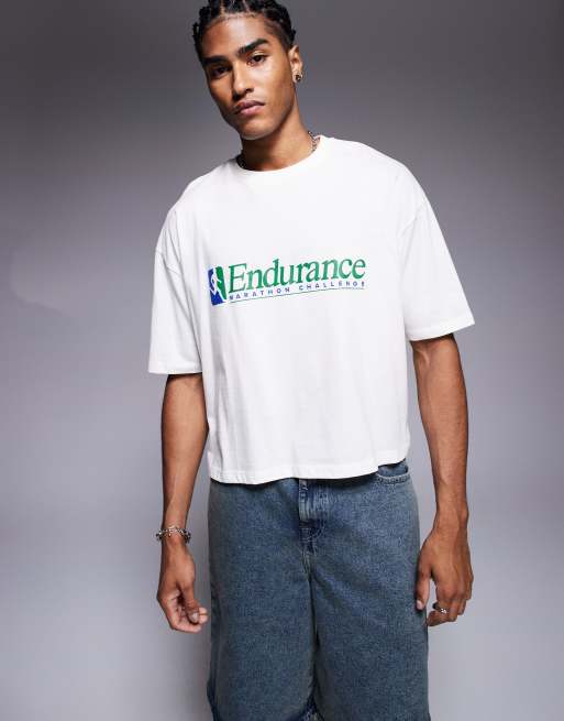 ASOS DESIGN cropped oversized t-shirt with athletic front print in white