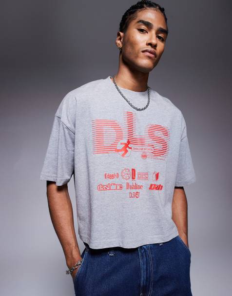 ASOS DESIGN cropped oversized t-shirt with athletic graphic in heather gray - view 1
