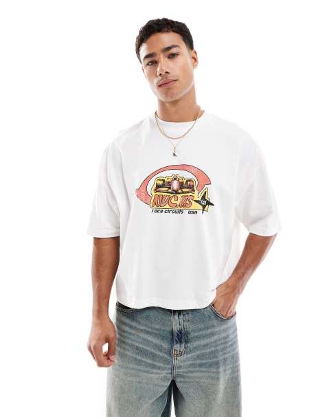 ASOS DESIGN cropped oversized t-shirt with car graphic in white - view 1
