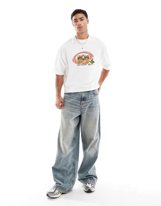 ASOS DESIGN cropped oversized t-shirt with car graphic in white, 2 of 4