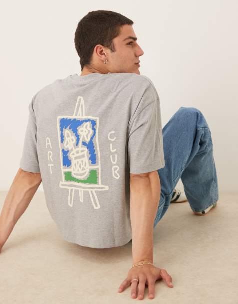 ASOS DESIGN cropped oversized t-shirt with floral graphic in gray heather - view 1
