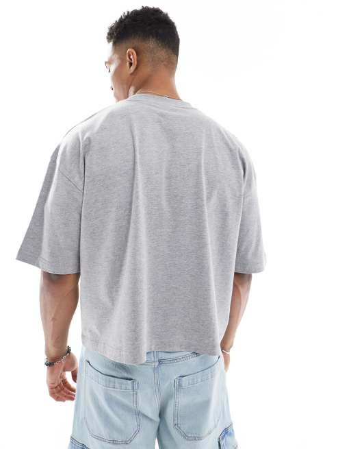 ASOS DESIGN cropped oversized t-shirt with lemon graphic in grey marl