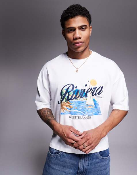 ASOS DESIGN cropped oversized t-shirt with sailing graphic in white - view 1