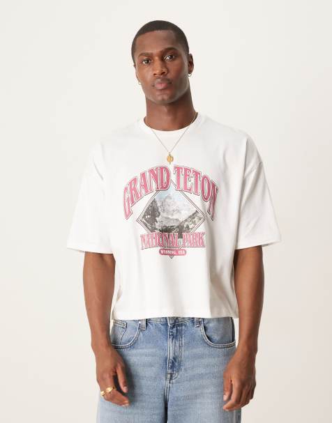 ASOS DESIGN cropped oversized t-shirt with scenic graphic in white - view 1