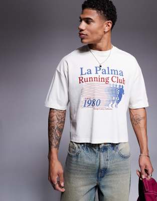Asos Design Cropped Oversized T-shirt With Sport Front Print In White