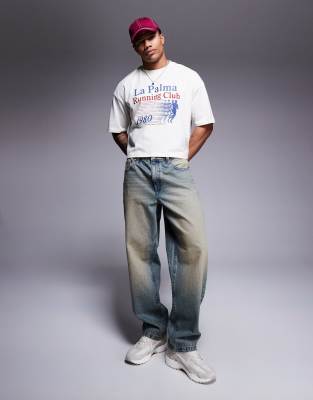 ASOS DESIGN cropped oversized T-shirt with sport front print in off white