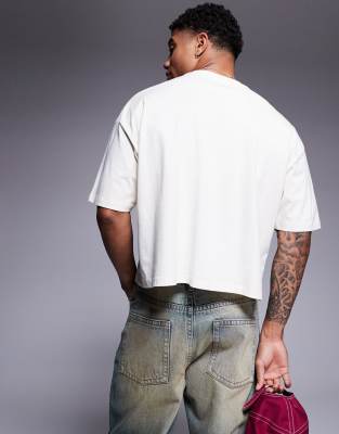 ASOS DESIGN cropped oversized T-shirt with sport front print in off white