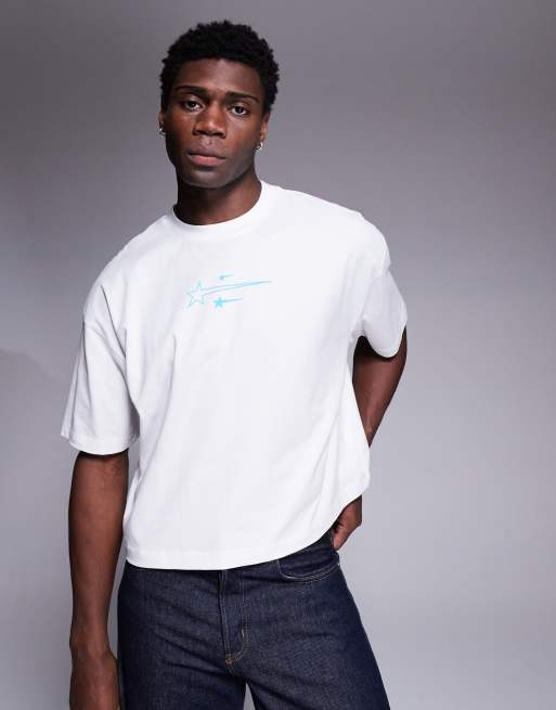 ASOS DESIGN cropped oversized t-shirt with sport graphic in white