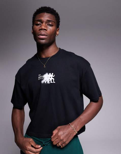 ASOS DESIGN cropped oversized t-shirt with sports chest print in black - view 1
