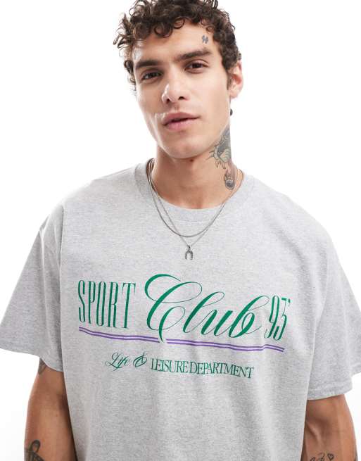 ASOS DESIGN cropped oversized T-shirt with sports front print in gray heather