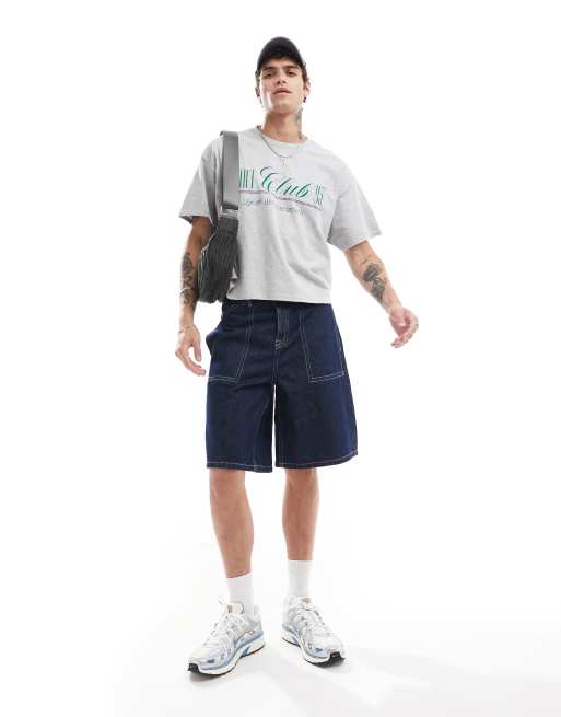 ASOS DESIGN cropped oversized t-shirt with sports front print in grey marl, 2 of 4
