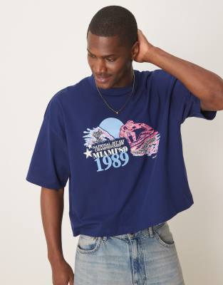 Asos Design Cropped Oversized T-shirt With Sports Front Print